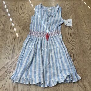 Poppet Fox Kids‎ Size 7 Blue White Striped Smocked Tiered Dress